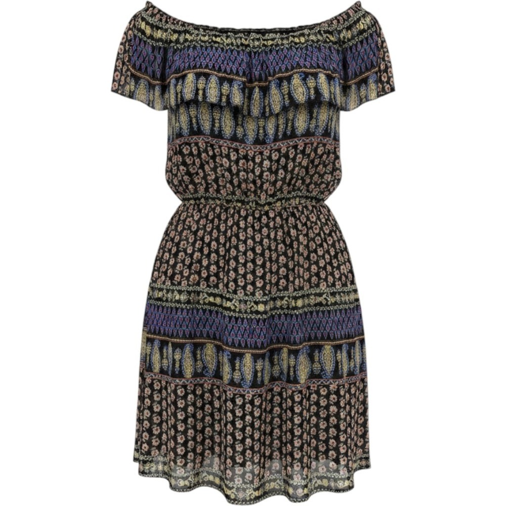 Poetry Clothing Mini Dress Large Black Floral Paisley Boho‎ Off Shoulder Smocked